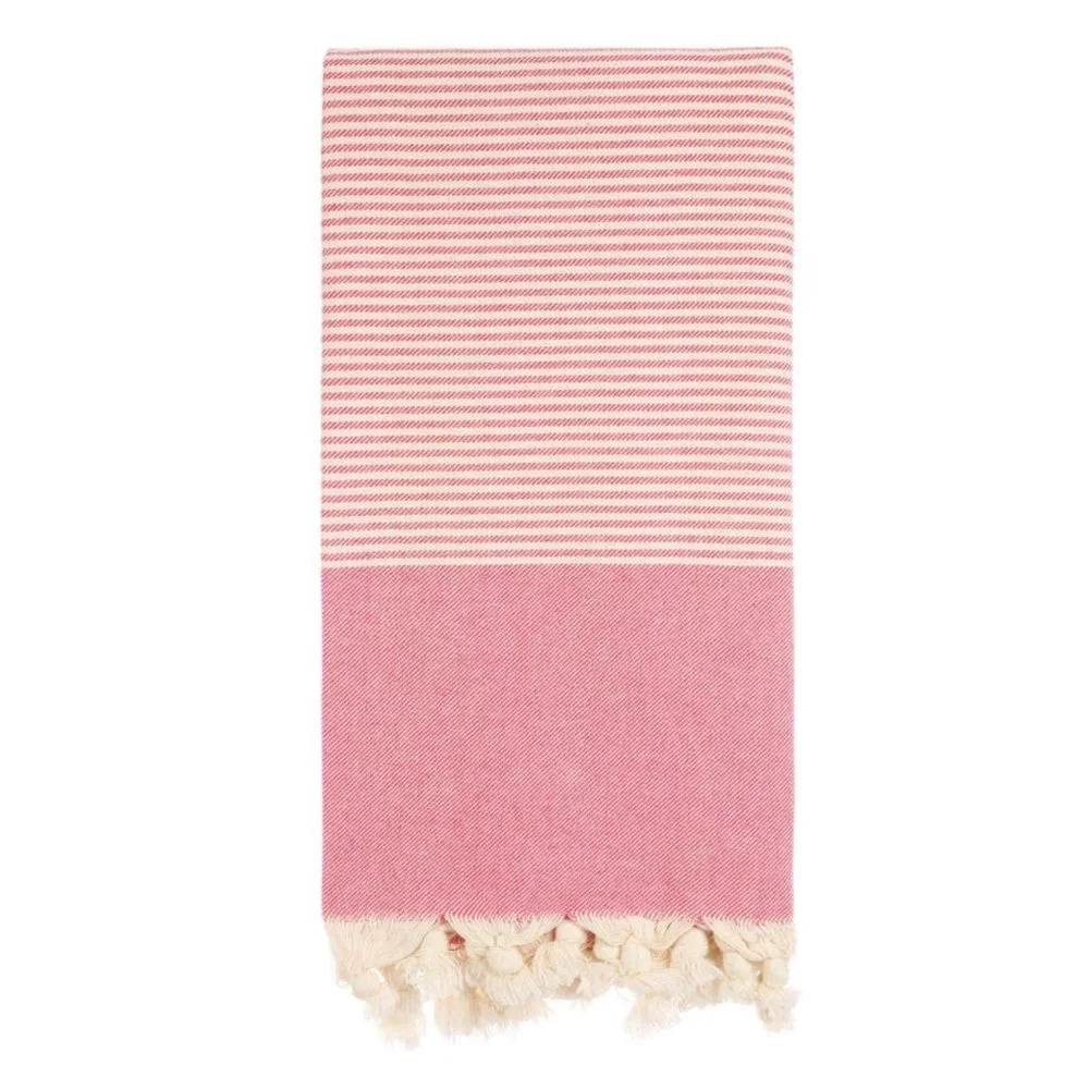 4 Fuchsia Pink Striped Beach Bath Towels - 100% Turkish Cotton